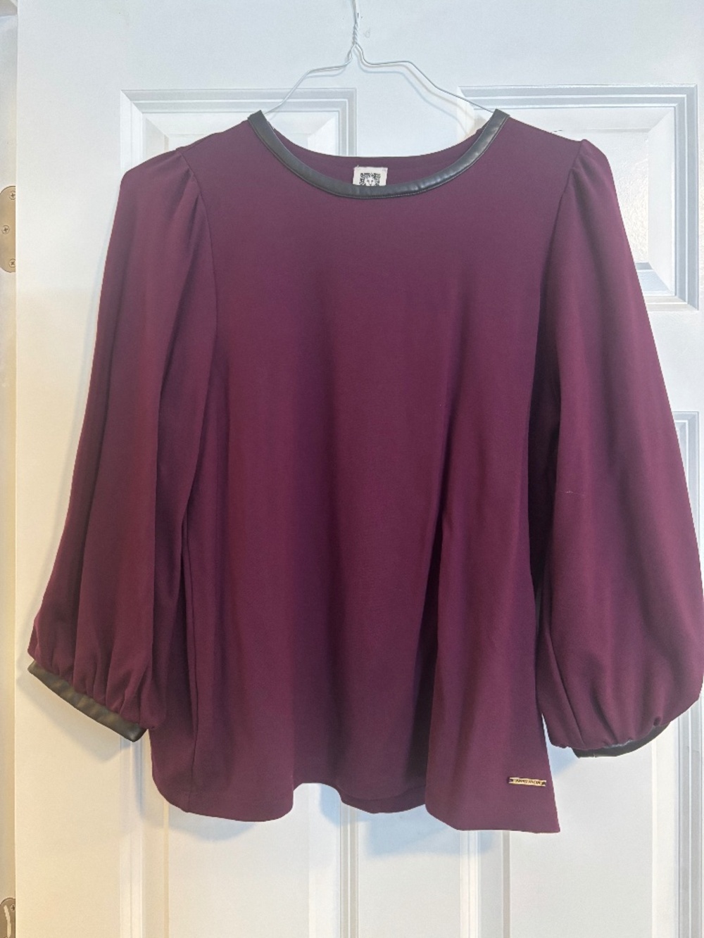 Purple Anne Klein Shirt with black leather accents size L